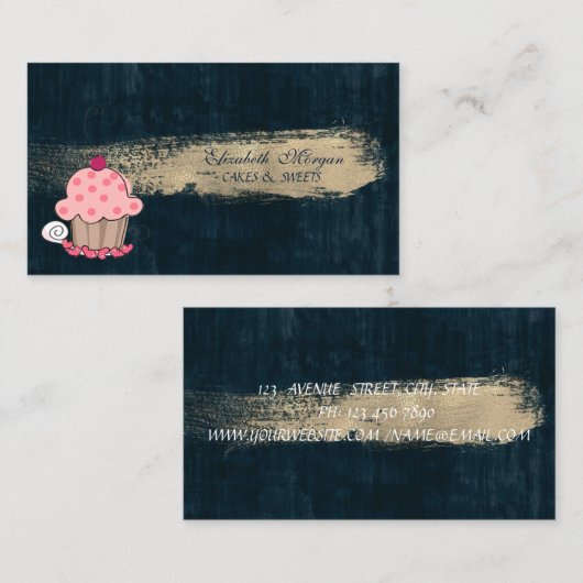 かわいいモダンかわいいカップケーキベーカリーブラシストローク 名刺 (正面/裏面)