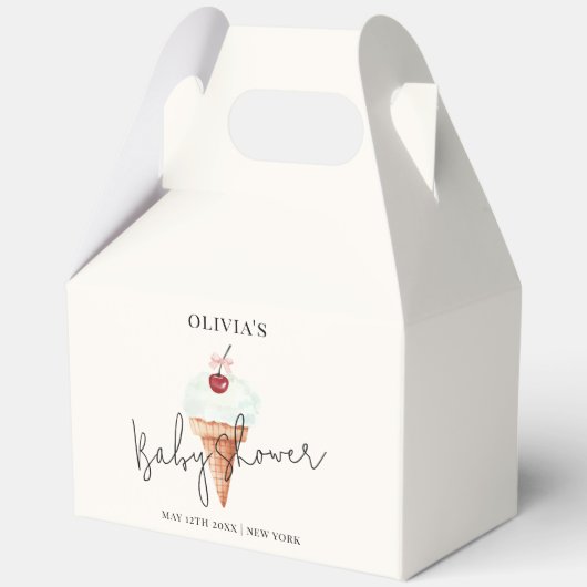 かわいいモダンさくらんぼスコップアイスクリームベビーシャワー フェイバーボックス (正面)