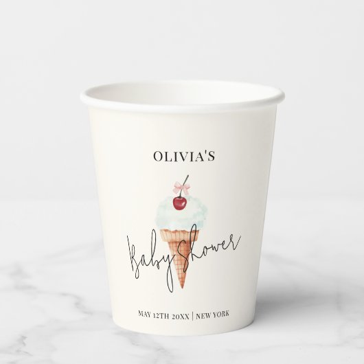 かわいいモダンさくらんぼスコップアイスクリームベビーシャワー 紙コップ (裏面)