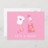 かわいいモダンその女の子の赤ちゃんピンク 案内ポストカード (正面/裏面)