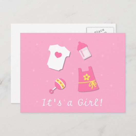かわいいモダンその女の子の赤ちゃんピンク 案内ポストカード (正面/裏面)