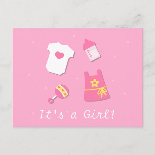 かわいいモダンその女の子の赤ちゃんピンク 案内ポストカード (正面)