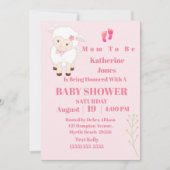 かわいいモダンなひつじの赤ちゃんの女の子 招待状 (正面)