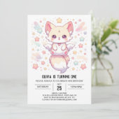 かわいいモダンなキツネの1歳の誕生日 招待状 (スタンド正面)
