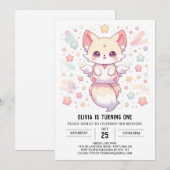 かわいいモダンなキツネの1歳の誕生日 招待状 (正面/裏面)
