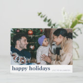 かわいいモダンなネイビーブルーのクリスマスツリー 広々とした写真 シーズンカード (スタンド正面)