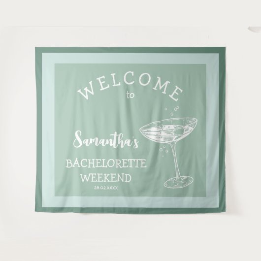 かわいいモダンなブライズパーティー 青いカクテル タペストリー (正面(横))