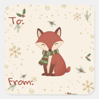 かわいいモダンな森の動物のクリスマスギフトステッカー スクエアシール