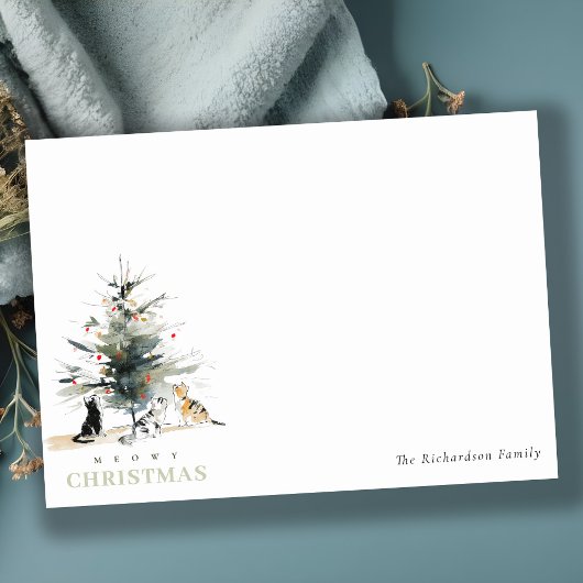 かわいいモダンな水彩ねこねこクリスマスツリー ノートカード