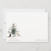 かわいいモダンな水彩画の猫のクリスマスツリー ノートカード (正面)