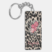かわいいモダンな花のヒョウ柄 名前入り キーホルダー (正面左)