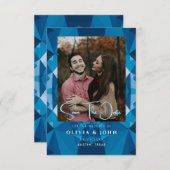 かわいいモダンな青い結婚式 セーブザデート (正面/裏面)