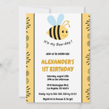 かわいいモダンな1st bee day インビテーション