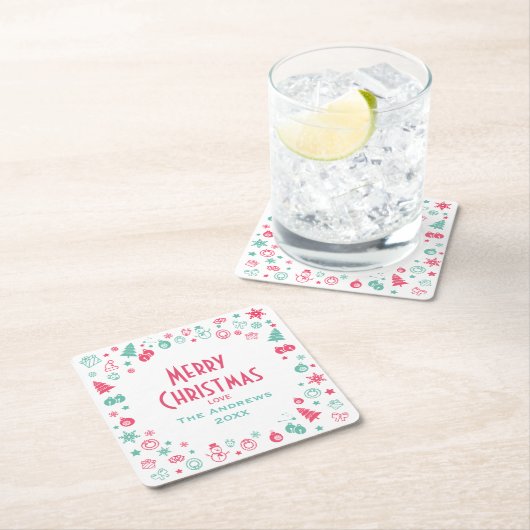 かわいいモダンのクリカスタムスマスパーティー スクエアペーパーコースター (インサイチュ)