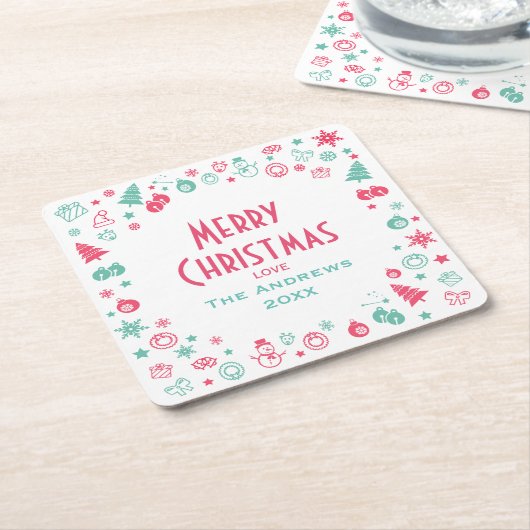 かわいいモダンのクリカスタムスマスパーティー スクエアペーパーコースター (アングル)