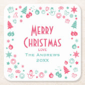 かわいいモダンのクリカスタムスマスパーティー スクエアペーパーコースター (正面)