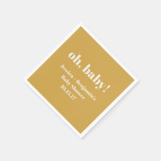 かわいいモダンほこりっぽいイエローベイビーシャワー名前をカスタムする スタンダードカクテルナプキン (角)