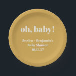 かわいいモダンほこりっぽいイエローベイビーシャワー名前をカスタムする ペーパープレート<br><div class="desc">かわいいモダンほこりっぽいイエローベイビーシャワー名前をカスタムする紙プレート</div>