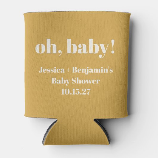 かわいいモダンほこりっぽいイエローベイビーシャワー名前をカスタムする 缶クーラー (正面)