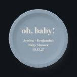 かわいいモダンほこりっぽいブルーベビーシャワー名前をカスタムする ペーパープレート<br><div class="desc">可愛モダンいダスティブルーベビーシャワー名前をカスタムする紙プレート</div>