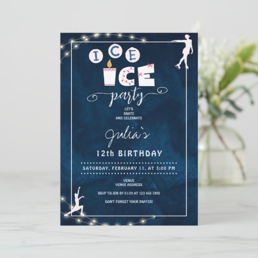 かわいいモダンアイススケートで滑る10代のガールバースデーパーティー 招待状 (スタンド正面)