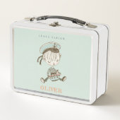 かわいいモダンアクアブルーボーイズリトルセーラー航海の メタルランチボックス (正面)