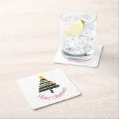 かわいいモダンアニマルプリントクリスマスツリーホリデイ スクエアペーパーコースター (インサイチュ)