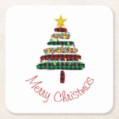 かわいいモダンアニマルプリントクリスマスツリーホリデイ スクエアペーパーコースター (正面)