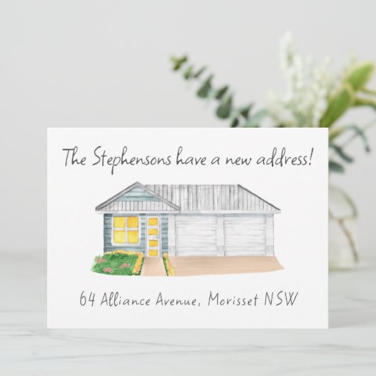 かわいいモダンウォーターカラーハウスニューアドレス 案内状 (スタンド正面)