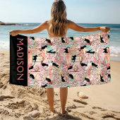 かわいいモダンウォーターカラーパリカフェキャットパーソナライズされた ビーチタオル