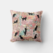 かわいいモダンウォーターカラーパリカフェ猫パターン クッション (正面)