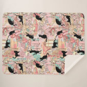 かわいいモダンウォーターカラーパリカフェ猫パターン シェルパブランケット (正面(横))