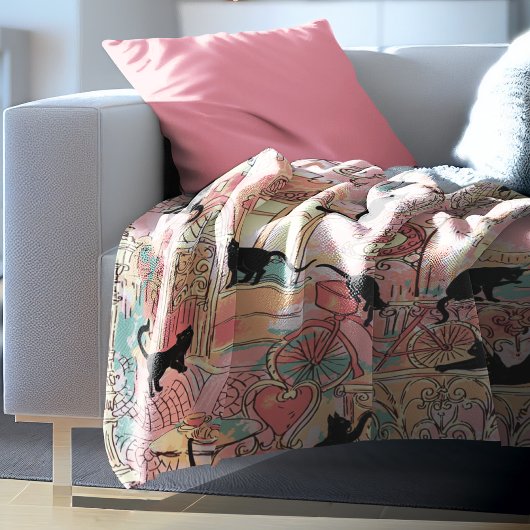 かわいいモダンウォーターカラーパリカフェ猫パターン シェルパブランケット