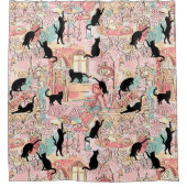 かわいいモダンウォーターカラーパリカフェ猫パターン シャワーカーテン (正面)