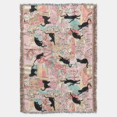 かわいいモダンウォーターカラーパリカフェ猫パターン スローブランケット (正面縦)