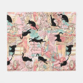 かわいいモダンウォーターカラーパリカフェ猫パターン フリースブランケット (正面(横))