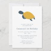 かわいいモダンウミガメシンプル1st誕生日 招待状 (正面)