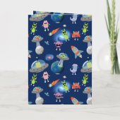 かわいいモダンエイリアンモンスター宇宙キッズ誕生日 カード (裏面)