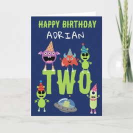かわいいモダンエイリアンモンスター宇宙キッズ誕生日 カード