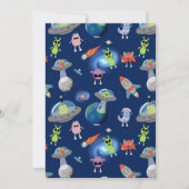 かわいいモダンエイリアンモンスター宇宙キッズ誕生日 招待状 (裏面)