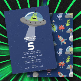 かわいいモダンエイリアンモンスター宇宙キッズ誕生日 招待状