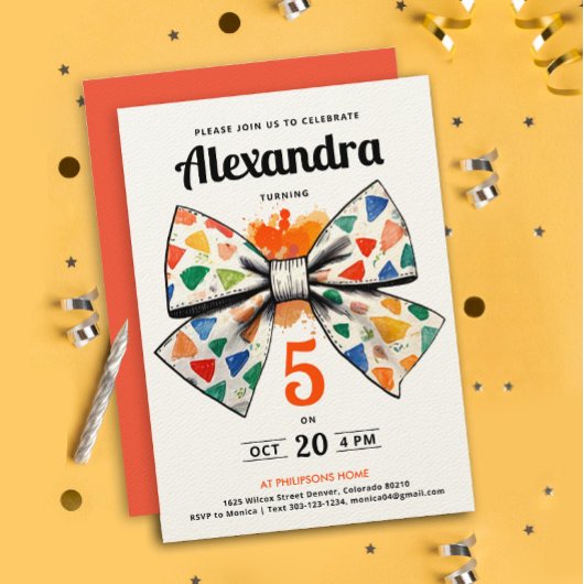 かわいいモダンオレンジカラフルなリボンパーティー水彩 招待状