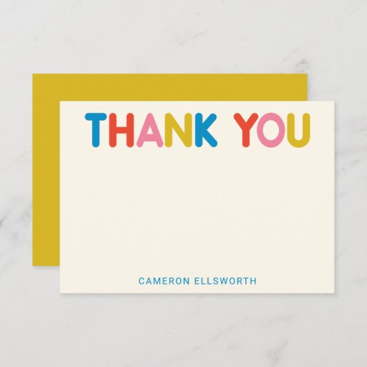 かわいいモダンカラフルタイポグラフィ名 サンキューカード (正面/裏面)