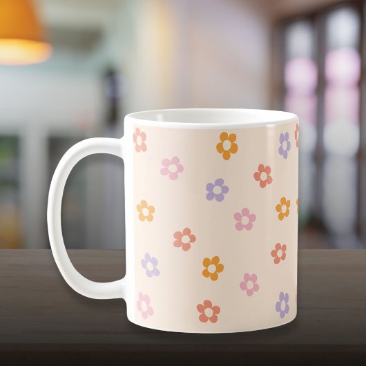 かわいいモダンカラーダイジーパターン コーヒーマグカップ
