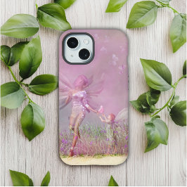 かわいいモダンガーリーピンク蝶妖精 iPhone 15ケース