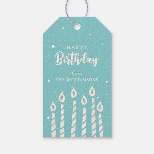 かわいいモダンキャンドルハッピーバースデーグリーティング ギフトタグ (正面)