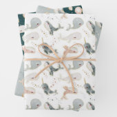 かわいいモダンクジラ動物誕生日赤ちゃんシャワー ラッピングペーパーシート (インサイチュ)