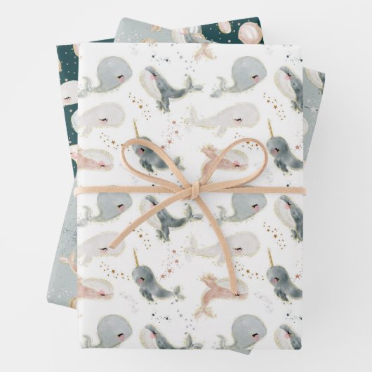 かわいいモダンクジラ動物誕生日赤ちゃんシャワー ラッピングペーパーシート (インサイチュ)