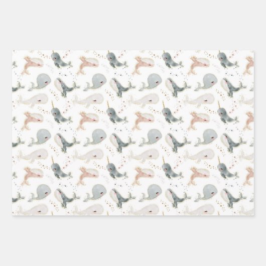 かわいいモダンクジラ動物誕生日赤ちゃんシャワー ラッピングペーパーシート (正面)