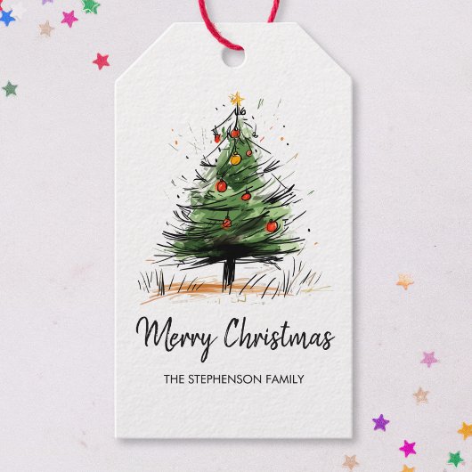 かわいいモダンクリスマスツリースケッチ ギフトタグ